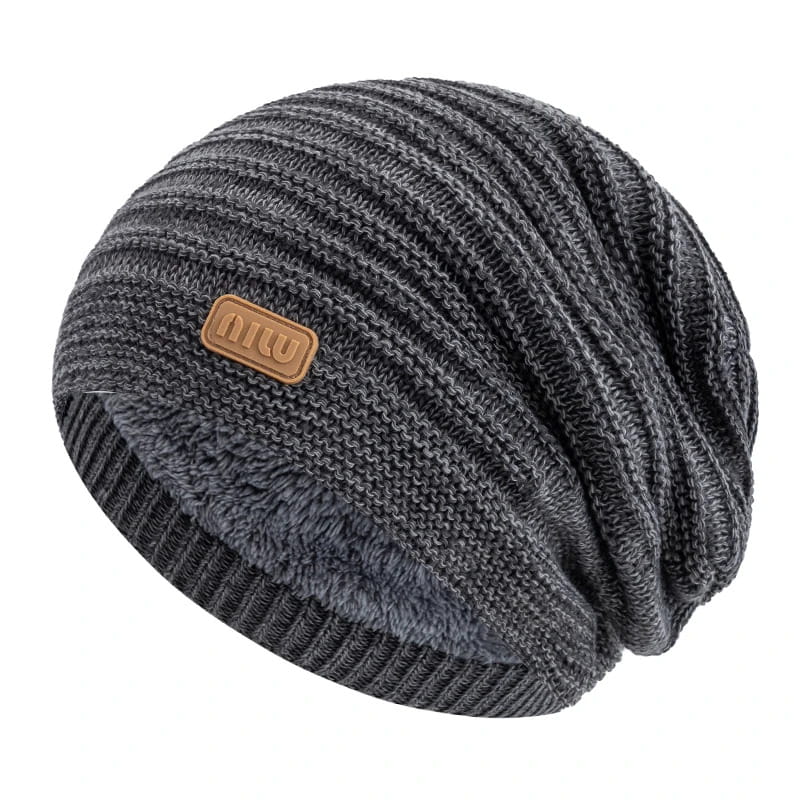 Beanie – Striped Slouchy Knit with Fur Lining