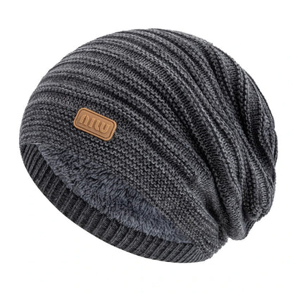 Beanie – Striped Slouchy Knit with Fur Lining
