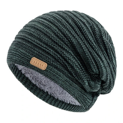 Beanie – Striped Slouchy Knit with Fur Lining
