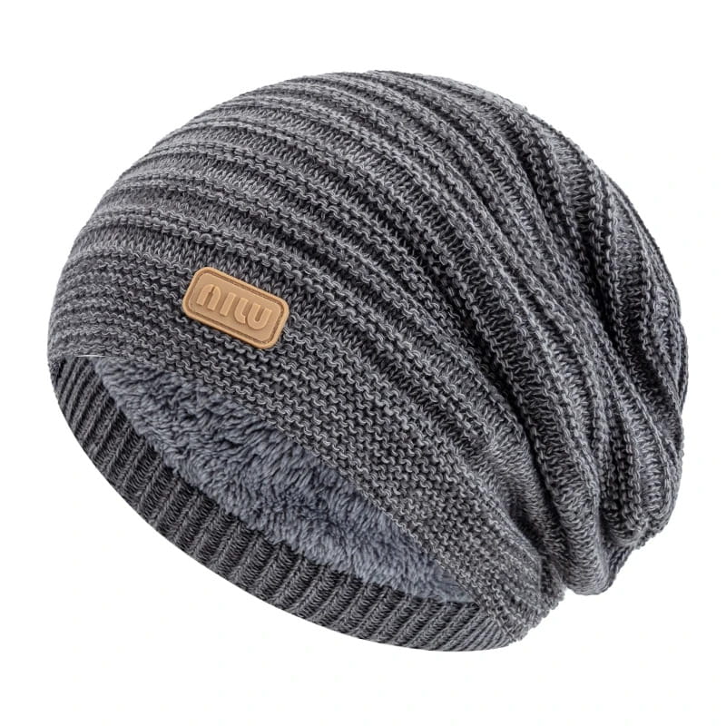 Beanie – Striped Slouchy Knit with Fur Lining