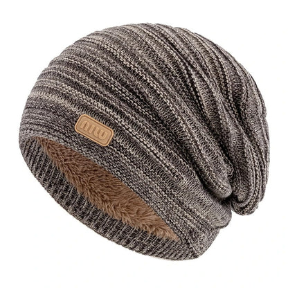 Beanie – Striped Slouchy Knit with Fur Lining