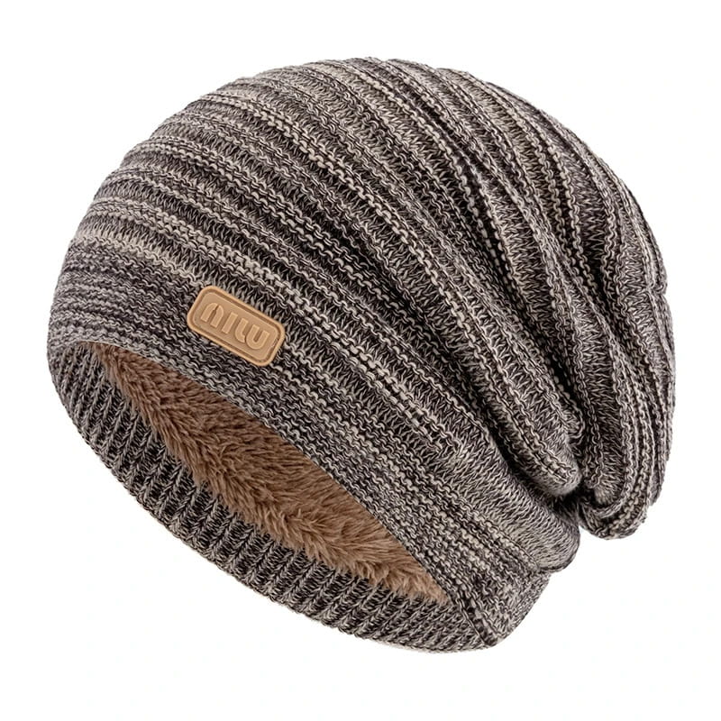 Beanie – Striped Slouchy Knit with Fur Lining