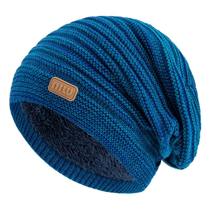 Beanie – Striped Slouchy Knit with Fur Lining