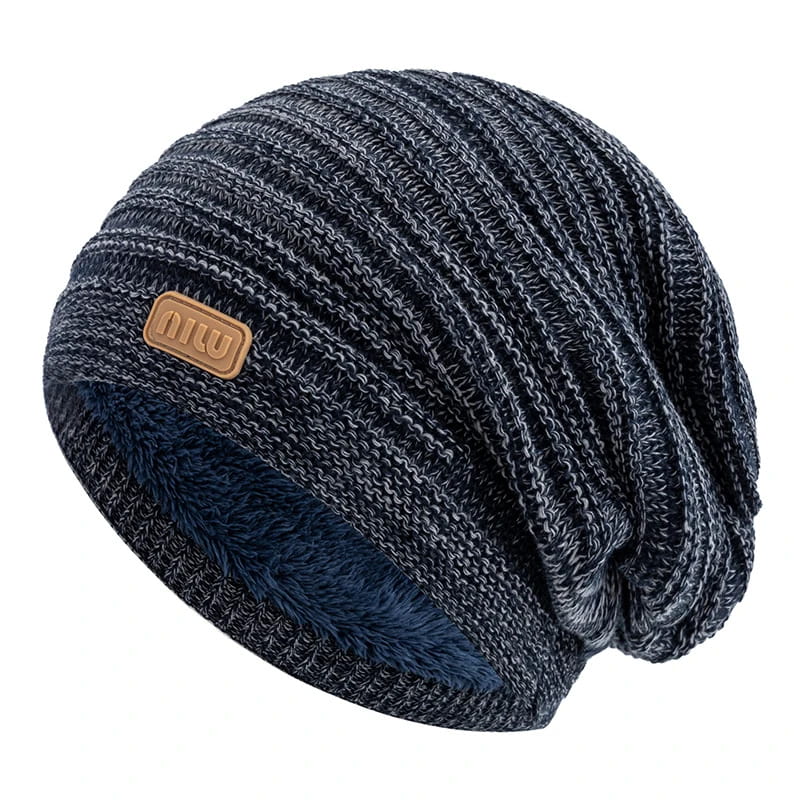 Beanie – Striped Slouchy Knit with Fur Lining