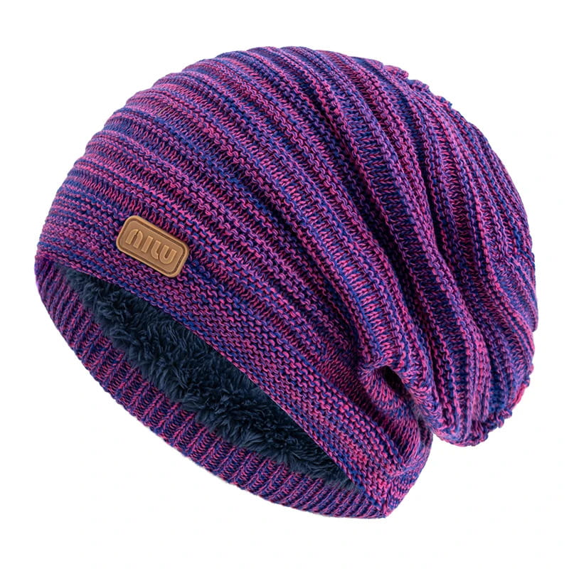 Beanie – Striped Slouchy Knit with Fur Lining