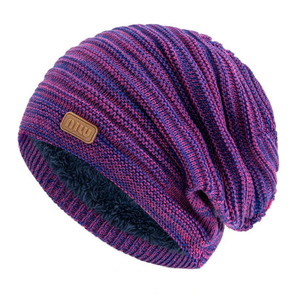 Beanie – Striped Slouchy Knit with Fur Lining