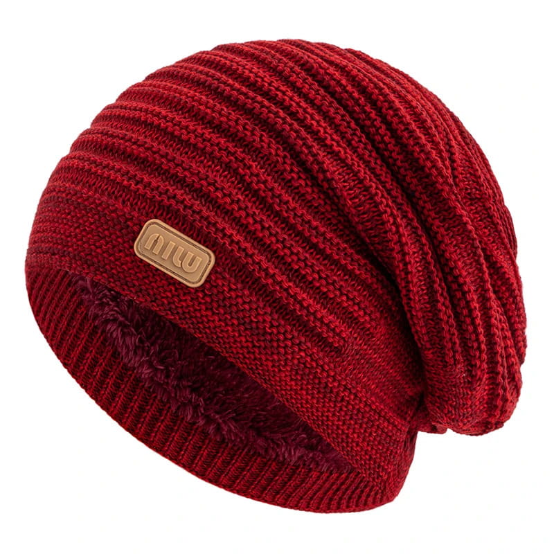 Beanie – Striped Slouchy Knit with Fur Lining