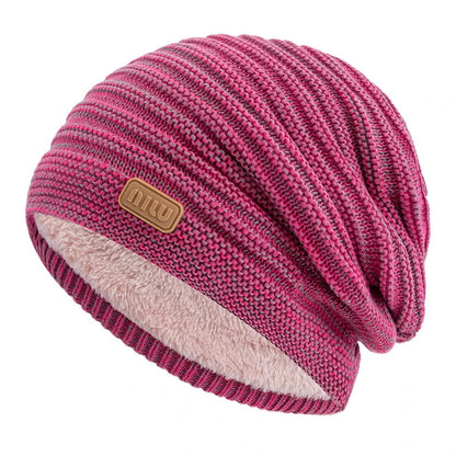 Beanie – Striped Slouchy Knit with Fur Lining