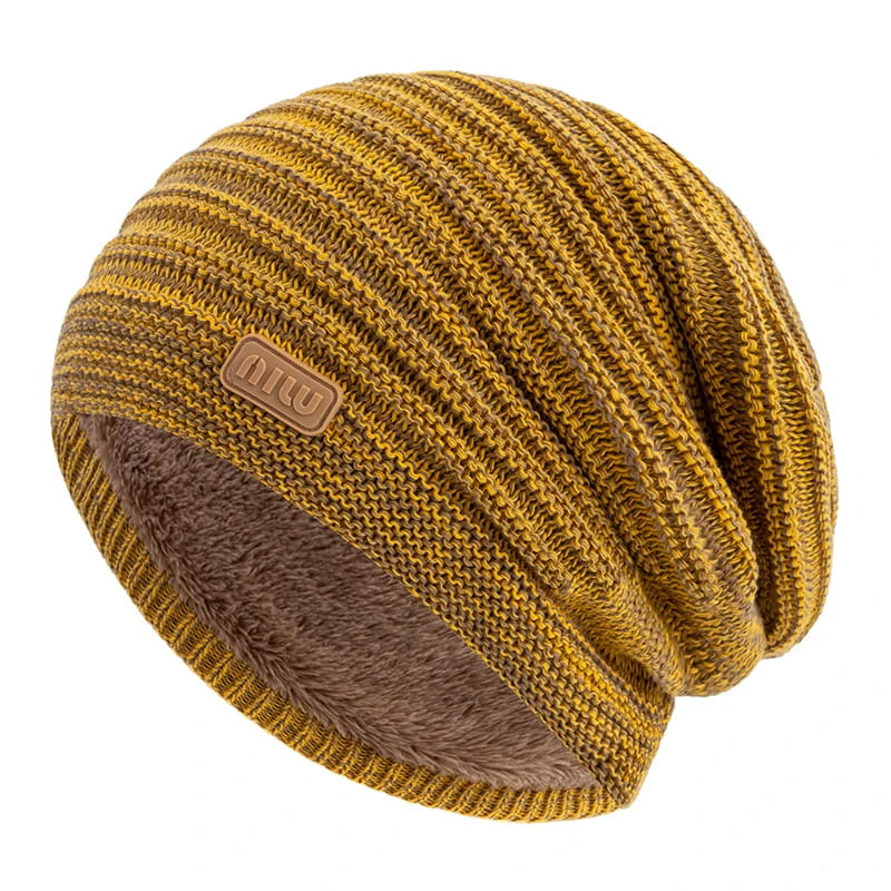 Beanie – Striped Slouchy Knit with Fur Lining