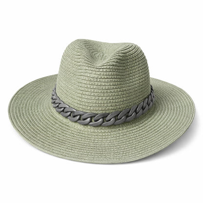 Straw Panama Hat With Chain Detail
