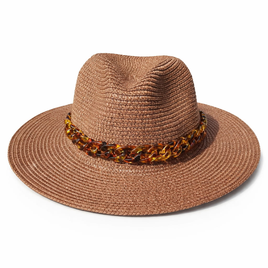 Straw Panama Hat With Chain Detail