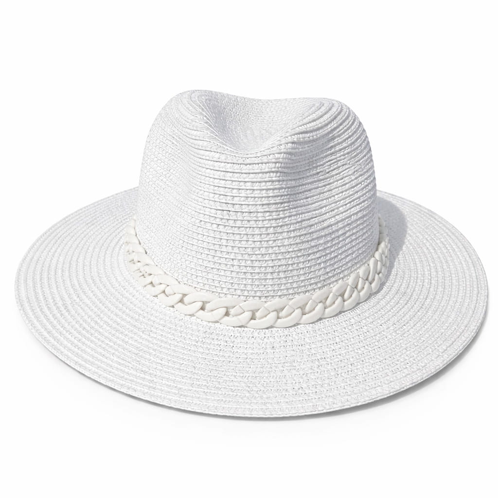 Straw Panama Hat With Chain Detail