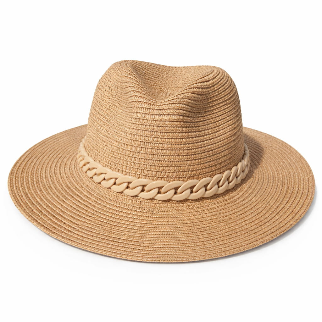 Straw Panama Hat With Chain Detail