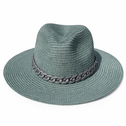 Straw Panama Hat With Chain Detail