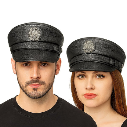 Leather Sailor Cap – Cowhide Badge & Contrast Strap