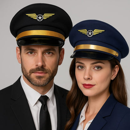 Pilot Style Sailor Cap – Flat Top With Gold Wing Emblem