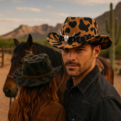 Cowboy Hat – Wild Cow Print With Western Bull Badge
