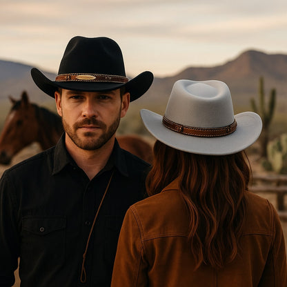 Cowboy Hat – Leather Band with Gold Feather