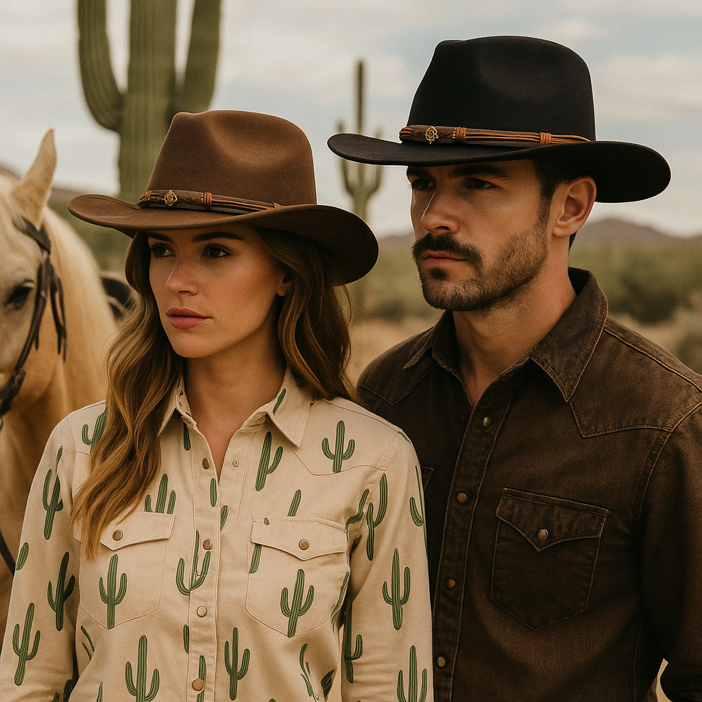 Cowboy Hat Suede With Bull Head Decor