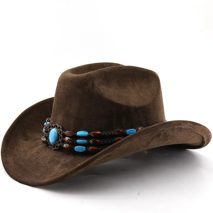 Cowboy Hat – Suede-Look, Beaded Turquoise Ethnic Style