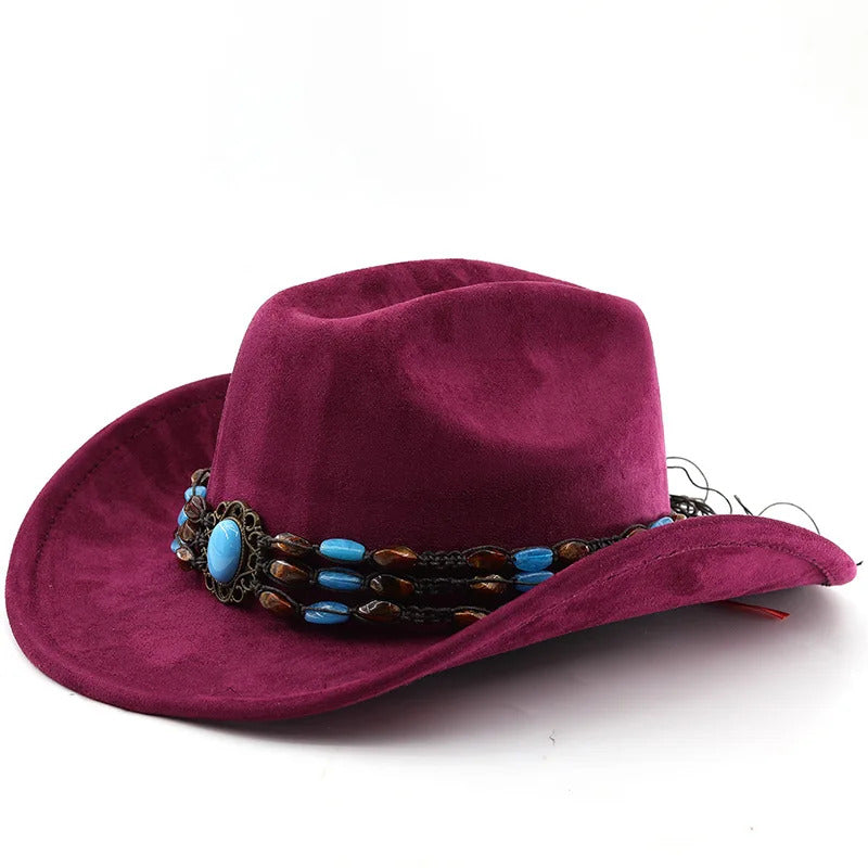 Cowboy Hat – Suede-Look, Beaded Turquoise Ethnic Style