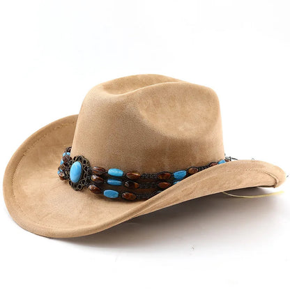 Cowboy Hat – Suede-Look, Beaded Turquoise Ethnic Style