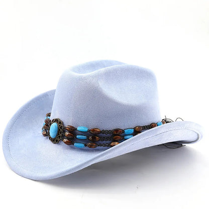 Cowboy Hat – Suede-Look, Beaded Turquoise Ethnic Style