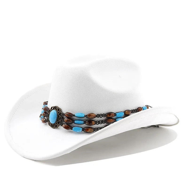 Cowboy Hat – Suede-Look, Beaded Turquoise Ethnic Style