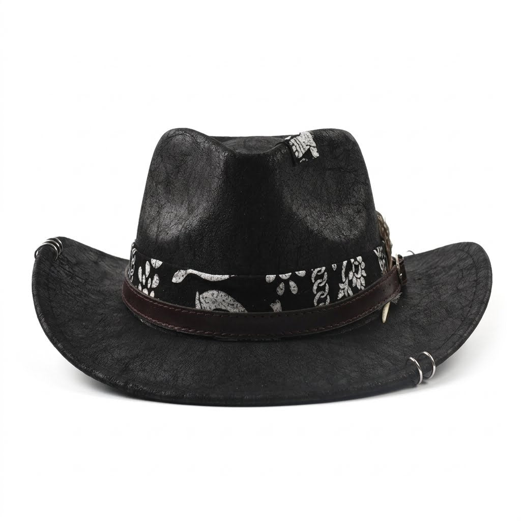 Cowboy Hat – Distressed Leather-Look, Feather Band