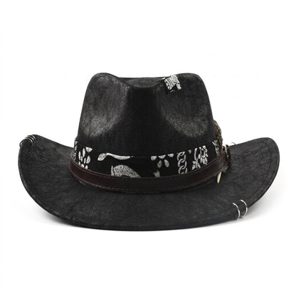 Cowboy Hat – Distressed Leather-Look, Feather Band