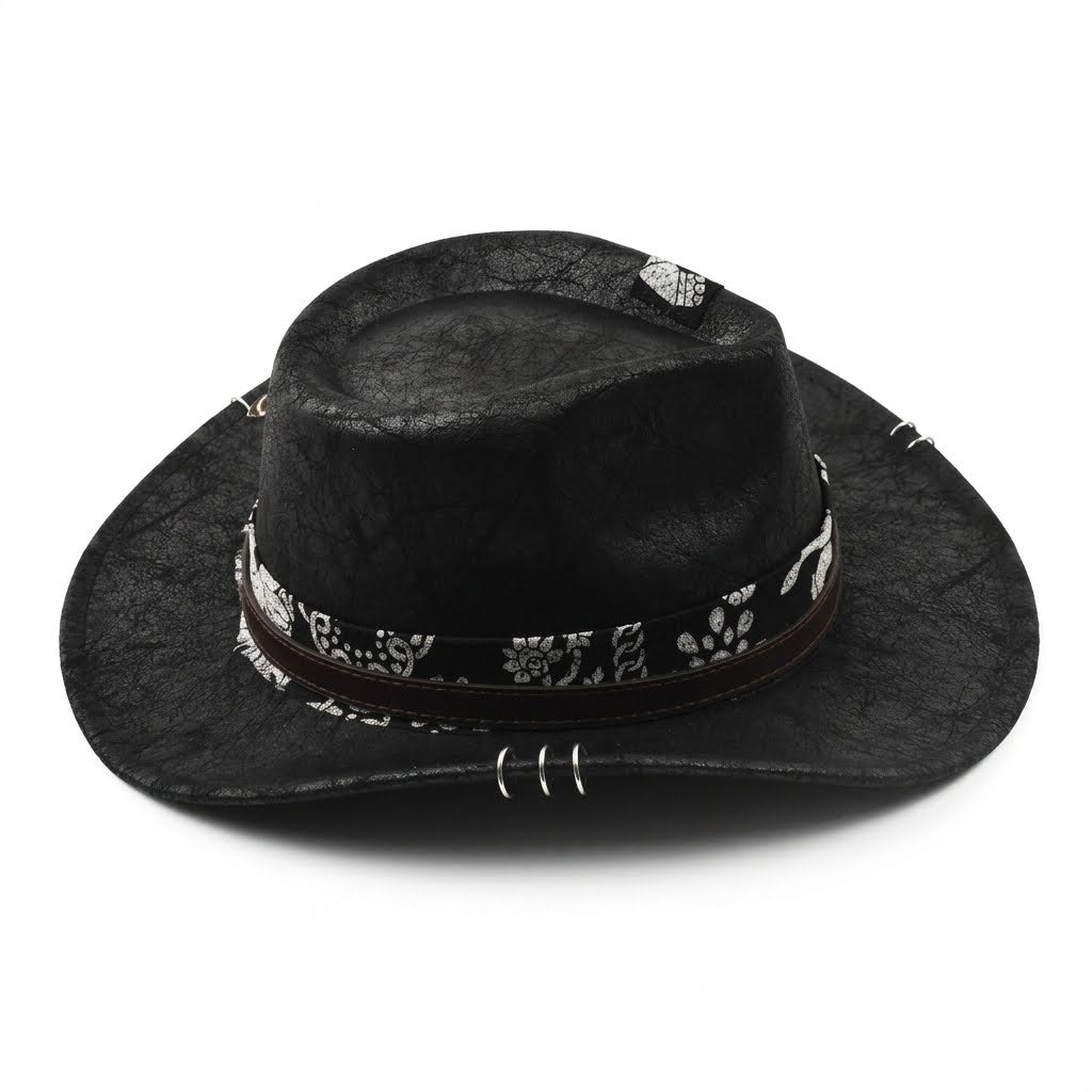 Cowboy Hat – Distressed Leather-Look, Feather Band