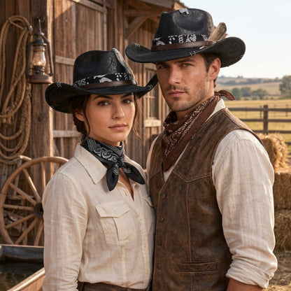 Cowboy Hat – Distressed Leather-Look, Feather Band