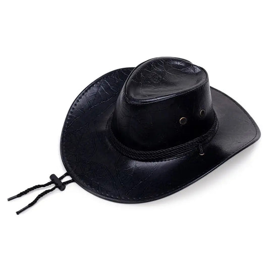 Cowboy Hat – Embossed Leather, Braided Cord Western Style
