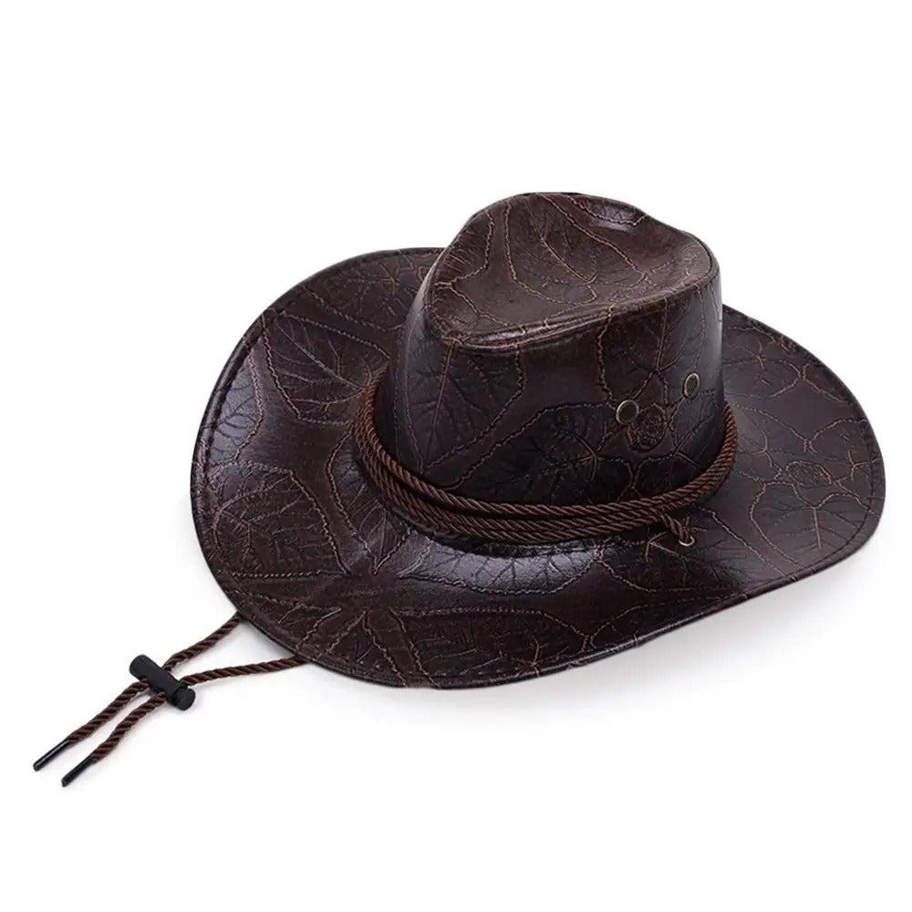 Cowboy Hat – Embossed Leather, Braided Cord Western Style