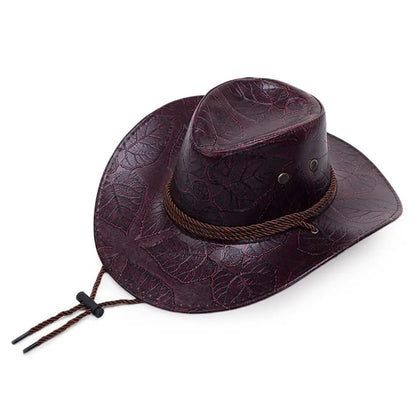 Cowboy Hat – Embossed Leather, Braided Cord Western Style