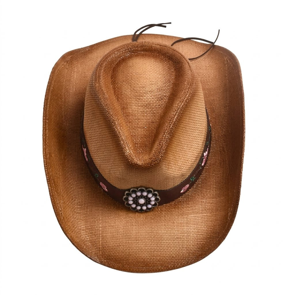 Cowboy Hat – Embroidered Straw Western Style
