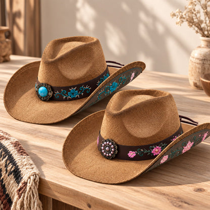 Cowboy Hat – Embroidered Straw Western Style