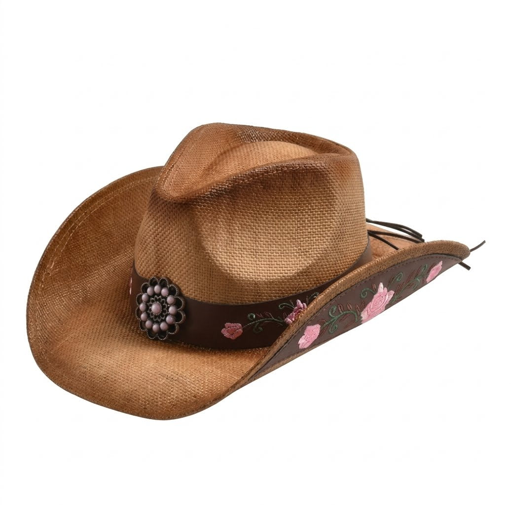 Cowboy Hat – Embroidered Straw Western Style