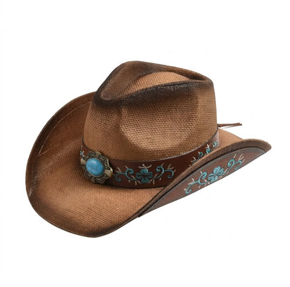 Cowboy Hat – Embroidered Straw Western Style