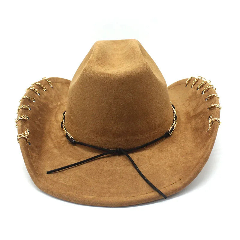 Cowboy Hat – Suede-Look, Gold Chain Western Style