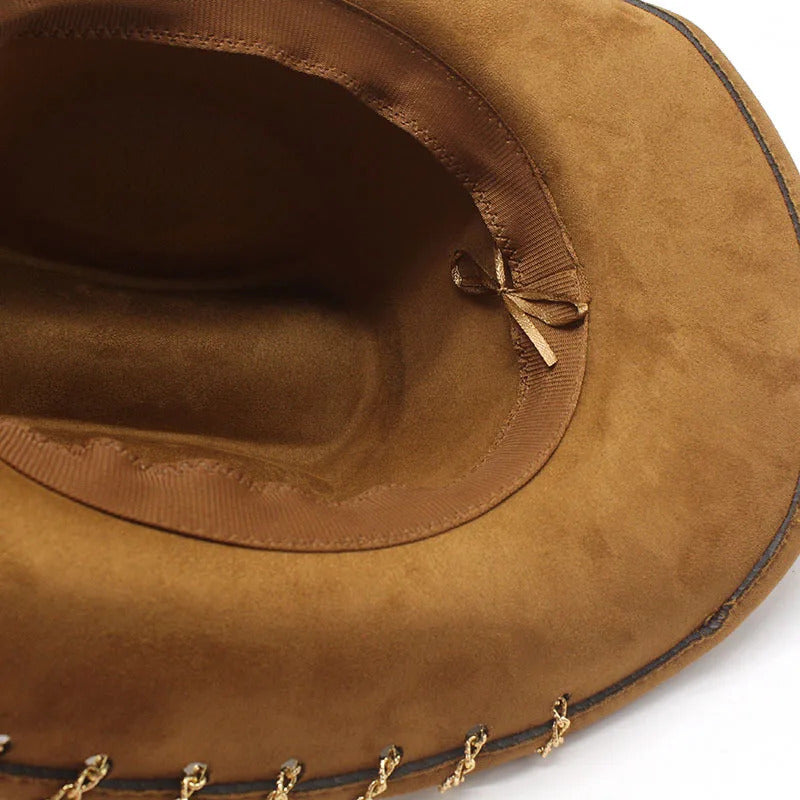 Cowboy Hat – Suede-Look, Gold Chain Western Style