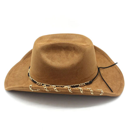 Cowboy Hat – Suede-Look, Gold Chain Western Style