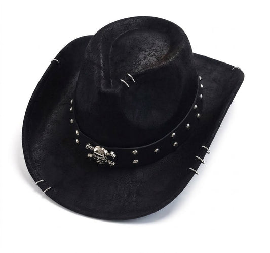 Cowboy Hat – Gothic Western Skull Buckle, Ring-Studded Style