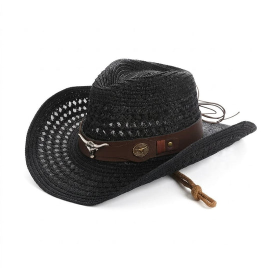 Cowboy Hat – Hollow-Weave Straw, Longhorn Western Style