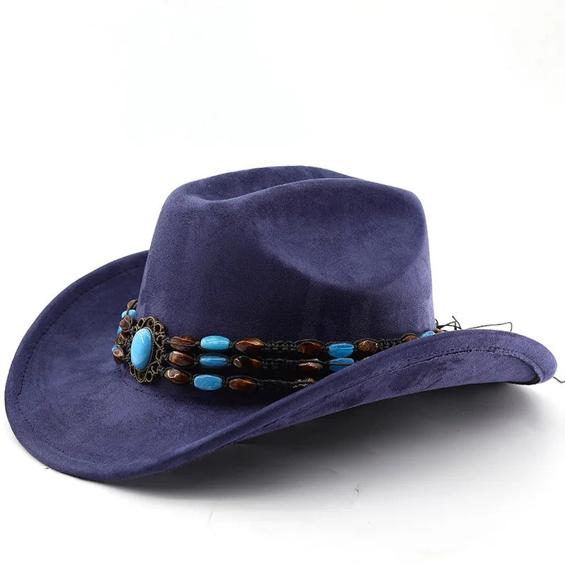 Cowboy Hat – Suede-Look, Beaded Turquoise Ethnic Style