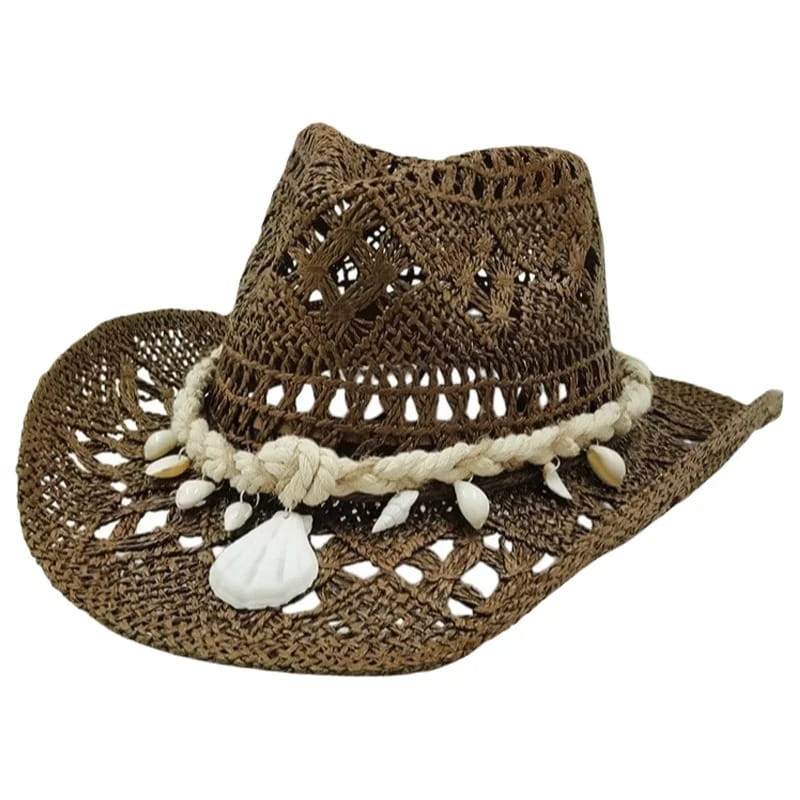 Cowboy Hat – Woven Straw, Shell-Trim Style