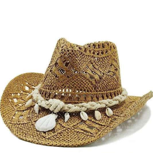 Cowboy Hat – Woven Straw, Shell-Trim Style