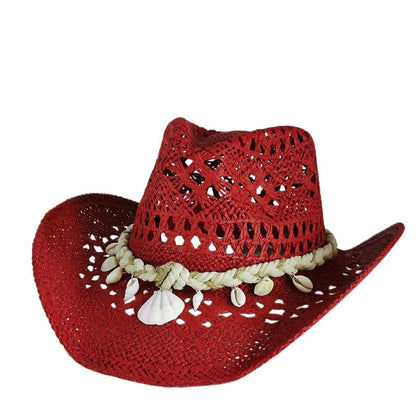 Cowboy Hat – Woven Straw, Shell-Trim Style