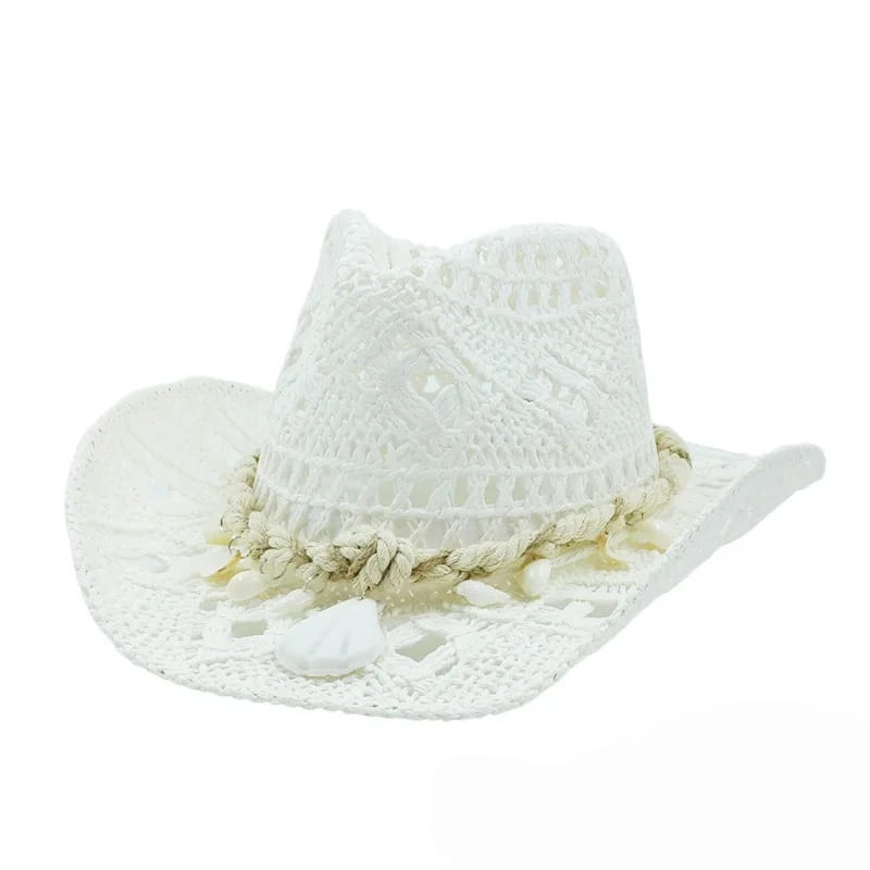 Cowboy Hat – Woven Straw, Shell-Trim Style