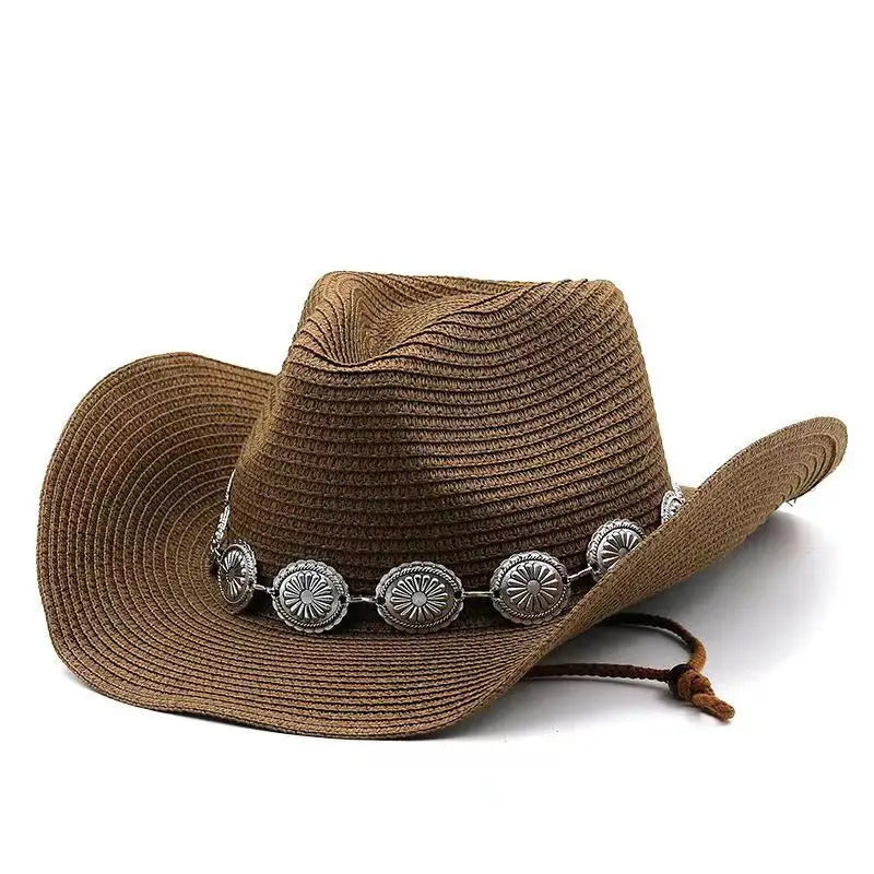 Cowboy Hat – Woven Straw, Silver Concho Western Style